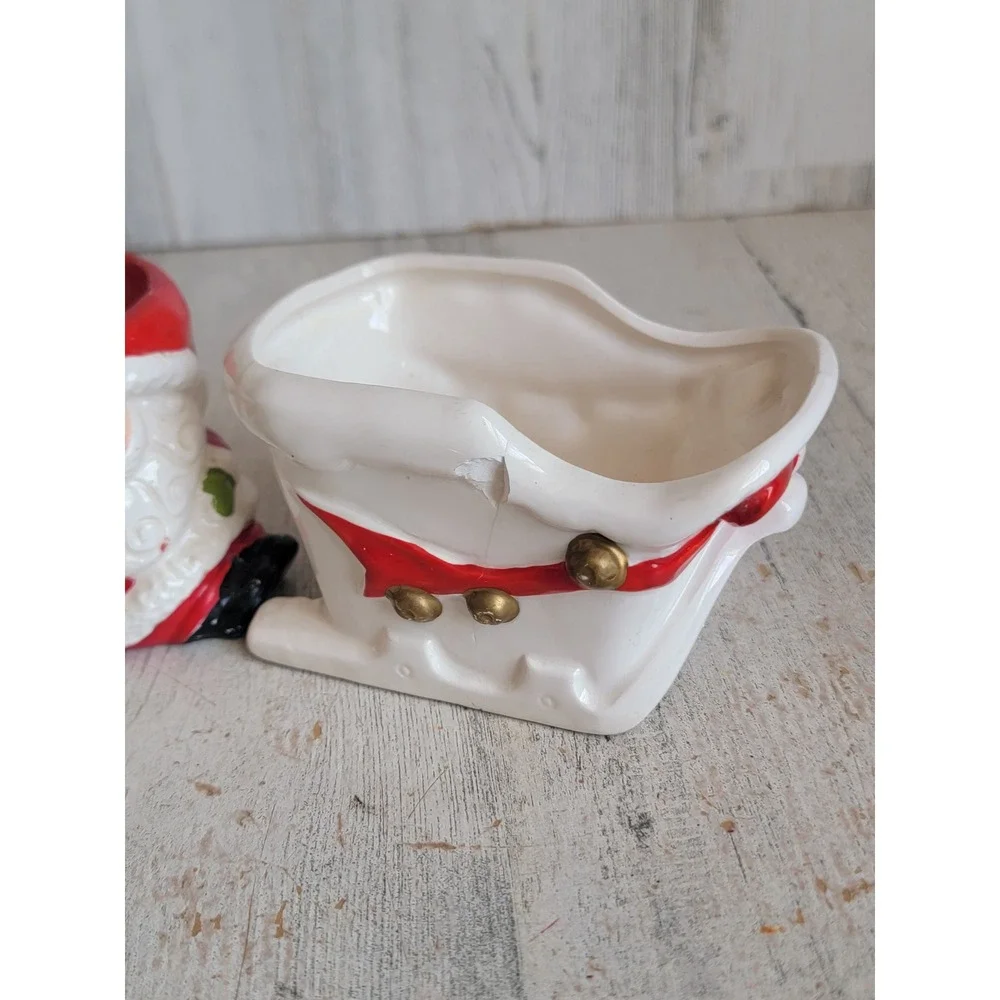 Vintage AS IS Santa Claus sled mini ceramic Xmas candle holder home decor